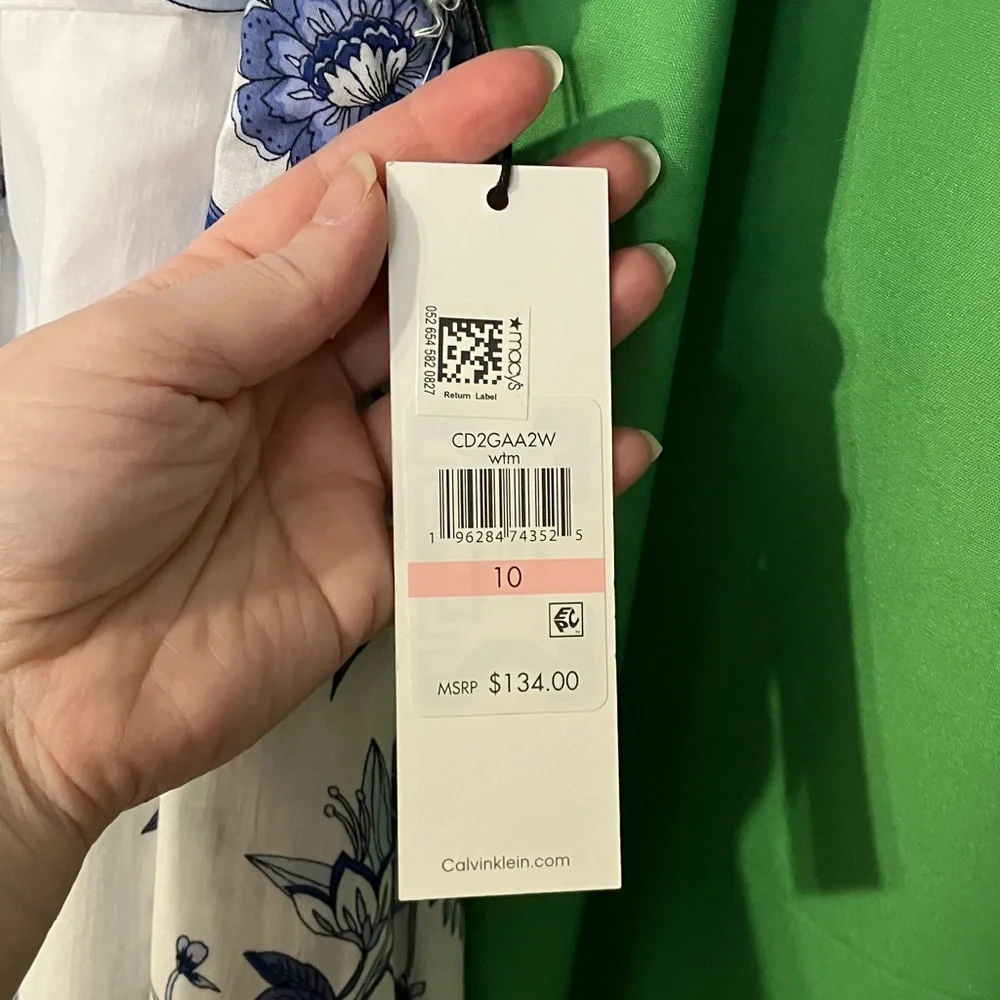 Calvin Klein White Midi Shirt Dress with Blue Floral Print - Picture 4 of 8